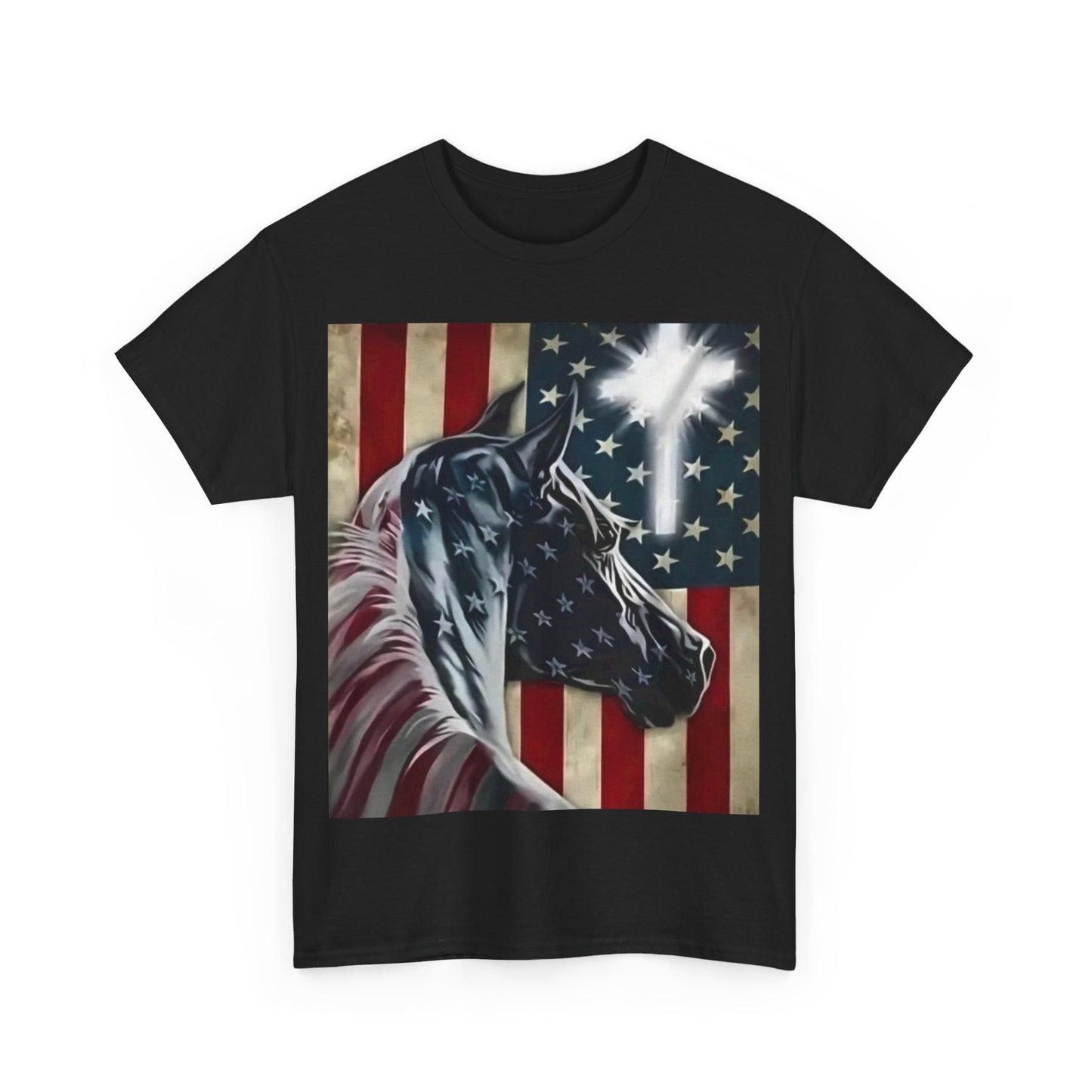 Patriotic T-Shirt Unisex Horse Flag Cross design